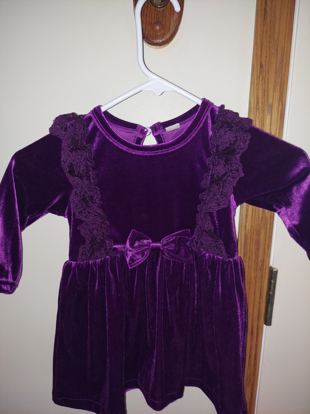 SHEIN Velvet Lace Bow Dress in Purple